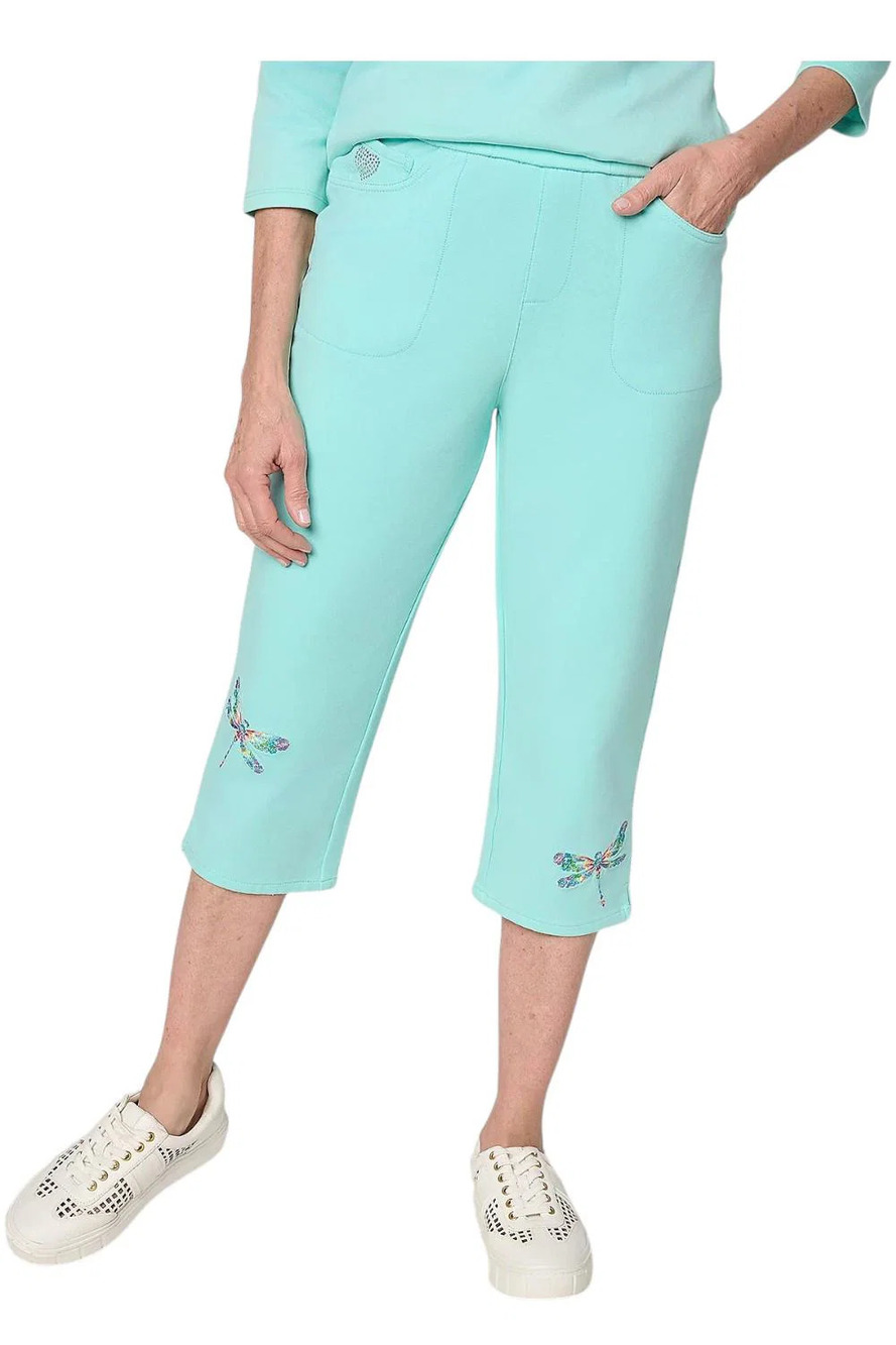 Quacker Factory DreamJeannes Women's Dragonfly Wishes Capri Aqua - Regular